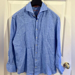 Stenstroms Men’s Large Fitted Body Flip Cuff Linen Shirt